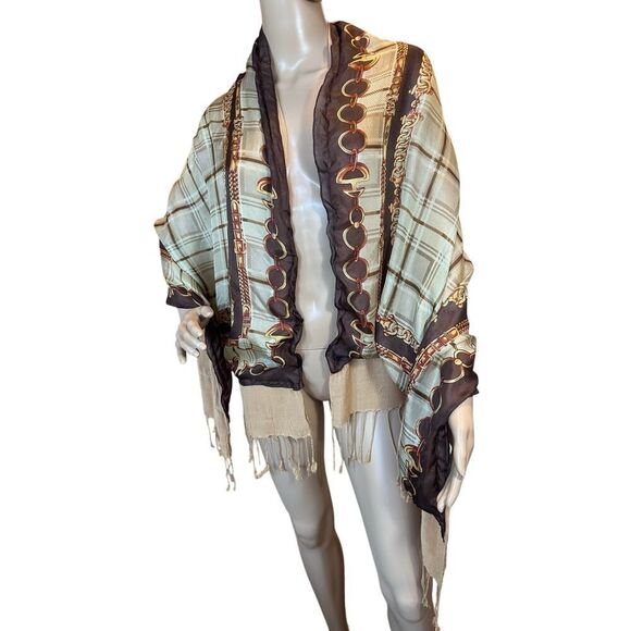 Miss Lemon Accessories - Equestrian Chain Motif 100% Silk Long 58”L x 25.5”W Gold Cowgirl Western Scarf